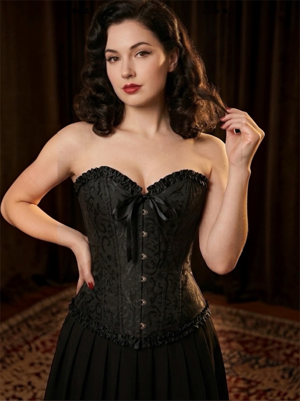 ROMWE Black Brocade Lace-Up Corset Bustier Top Goth Victorian Coquette Size L